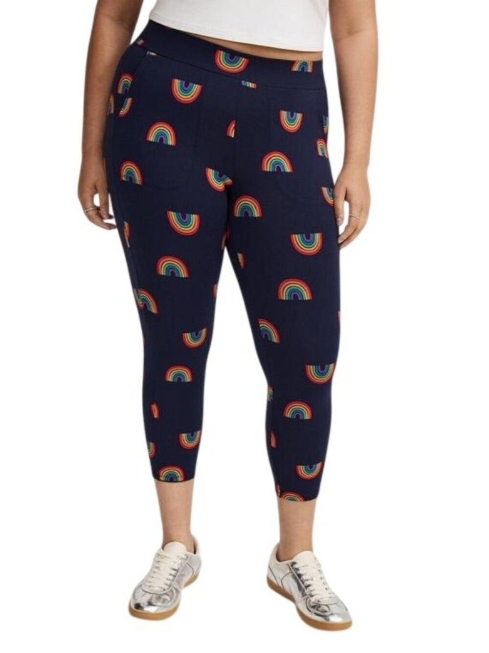 Torrid Rainbow Print Women's 2 Navy Leggings Pockets Capri Stretch Pants